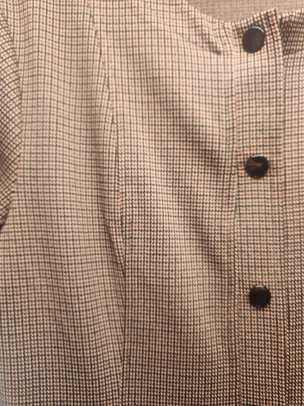Brown Checked Button-Front Shift Dress - Picture 2 of 4
